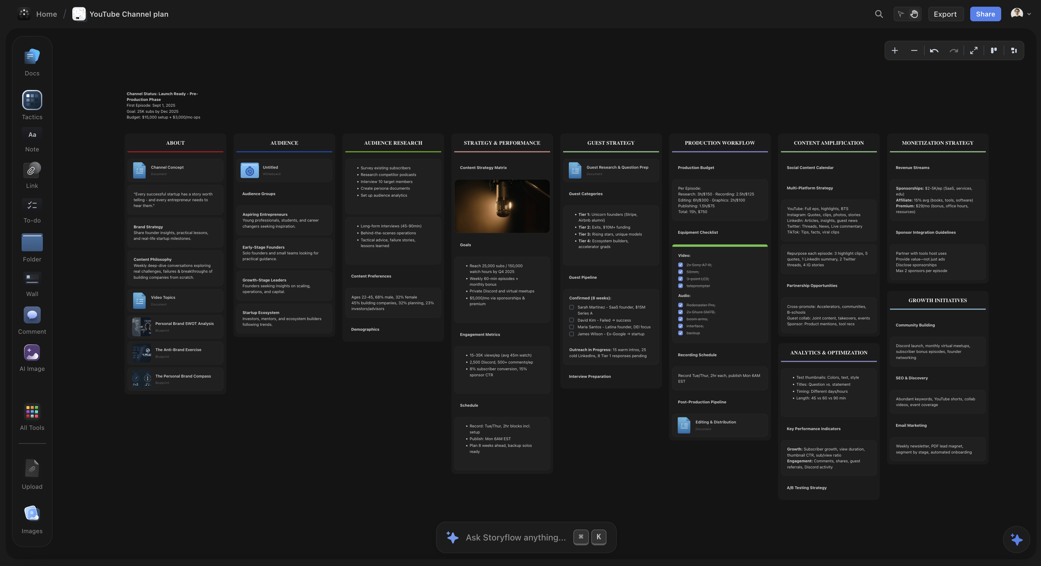 Storyflow production hub showing organized film production materials